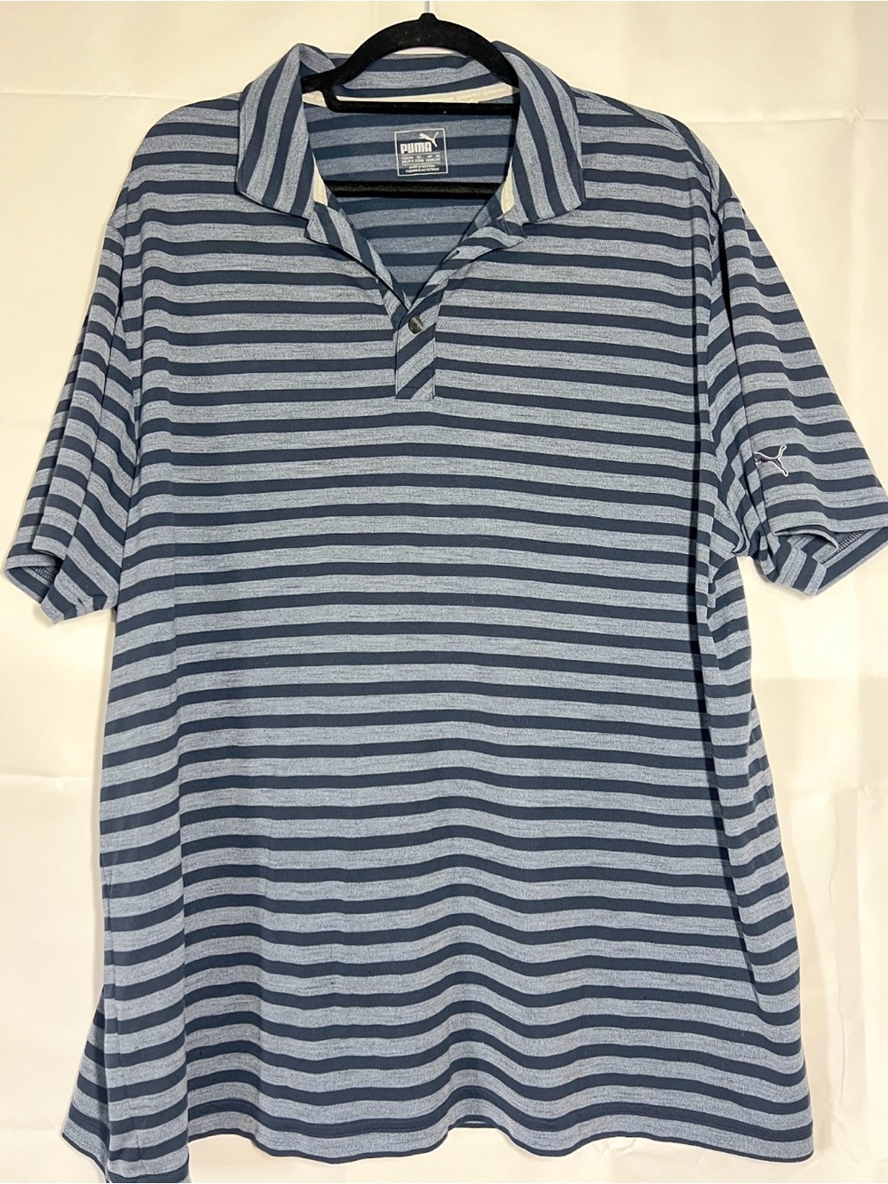 Puma Men’s Light Blue and Navy Striped Polo